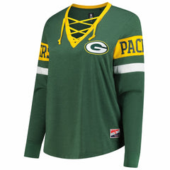 Green Bay Packers New Era Women's Plus Size Throwback Lace-Up Long Sleeve T-Shirt - Green online