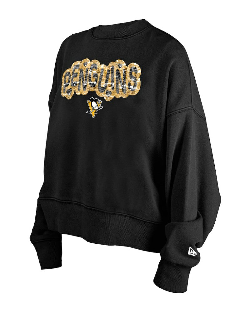 Pittsburgh Penguins New Era Girls Youth Flip Sequin Sweatshirt - Black Sweatshirts