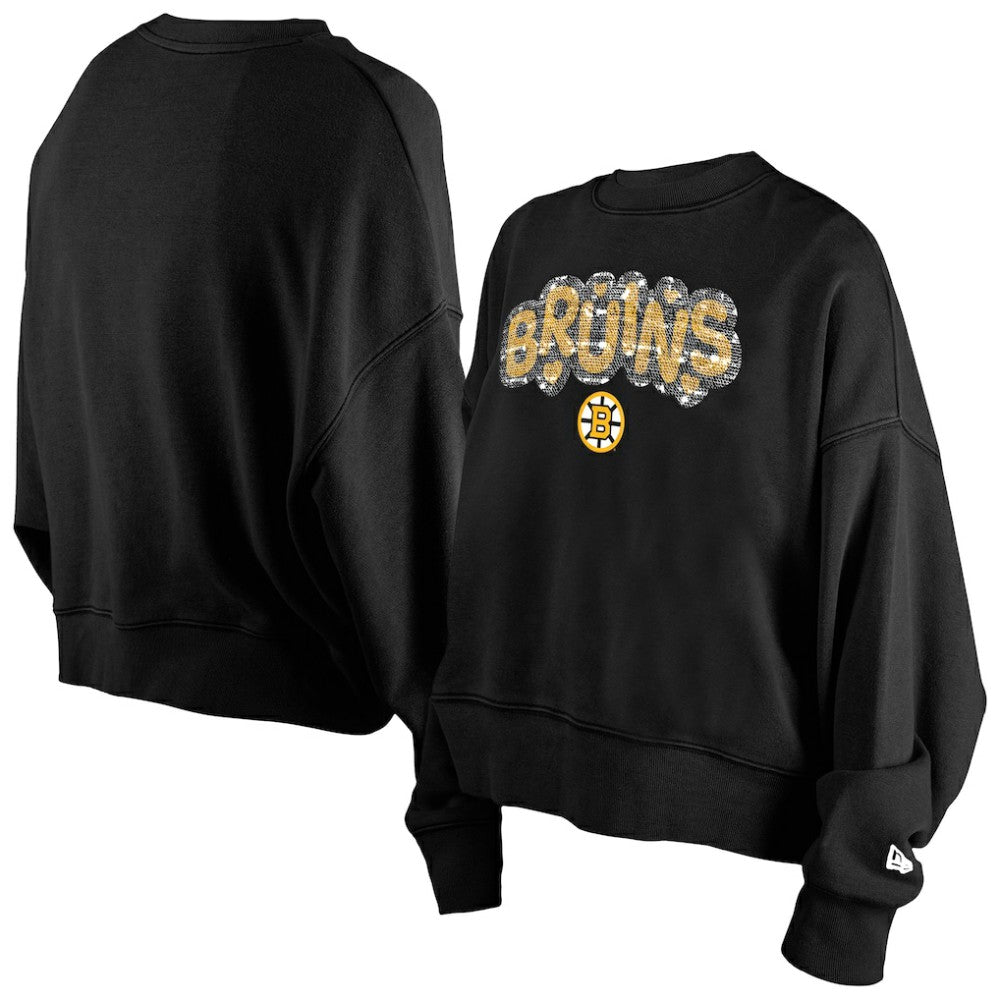 Boston Bruins New Era Girls Youth Flip Sequin Sweatshirt - Black Sweatshirts