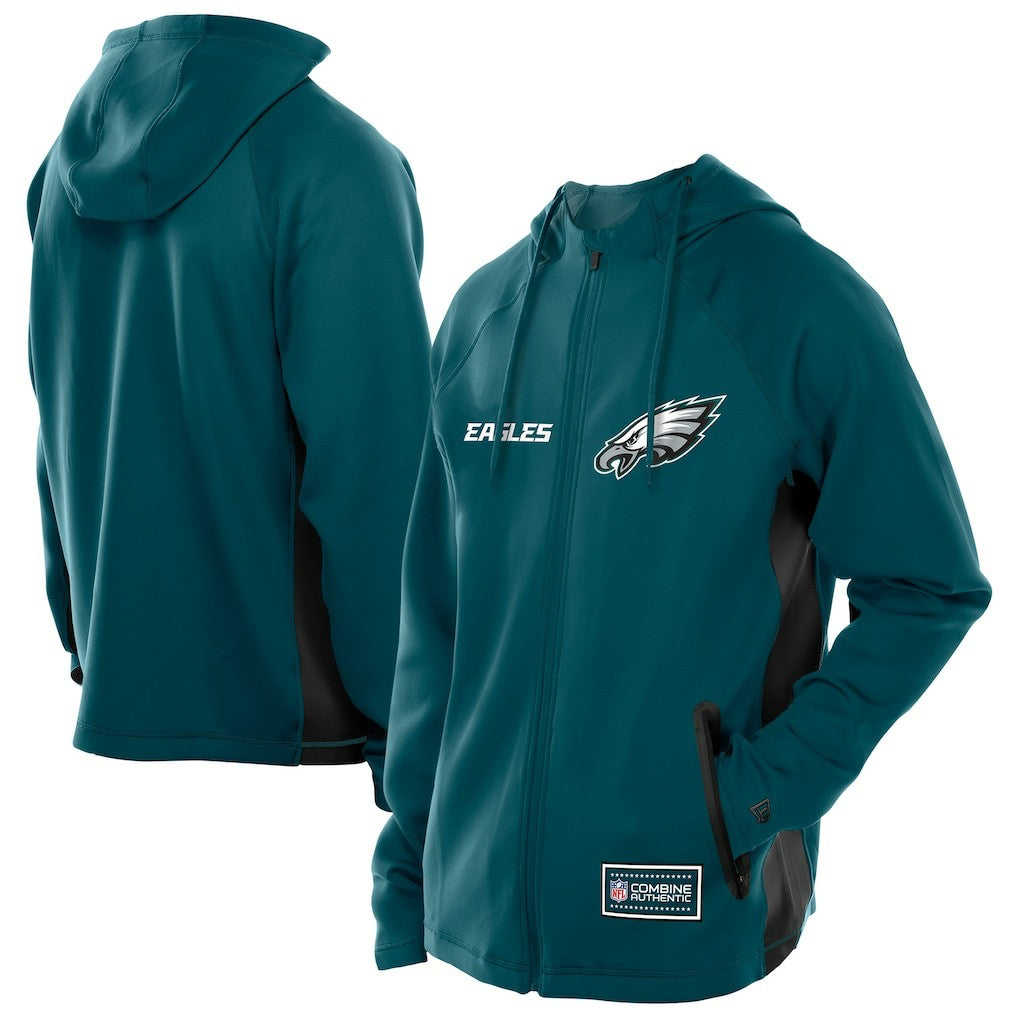 Philadelphia Eagles New Era Combine Authentic Raglan Scuba Full-Zip Hoodie - Midnight Green sale