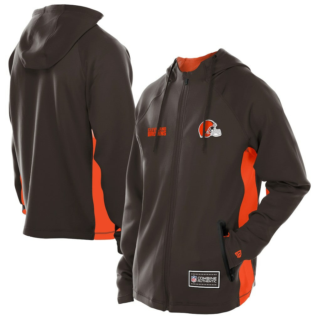 Cleveland Browns New Era Combine Authentic Raglan Scuba Full-Zip Hoodie - Brown on sale