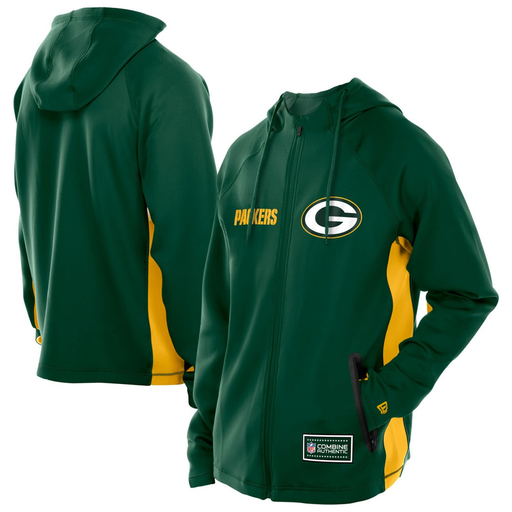 Green Bay Packers New Era Combine Authentic Raglan Scuba Full-Zip Hoodie - Green on sale