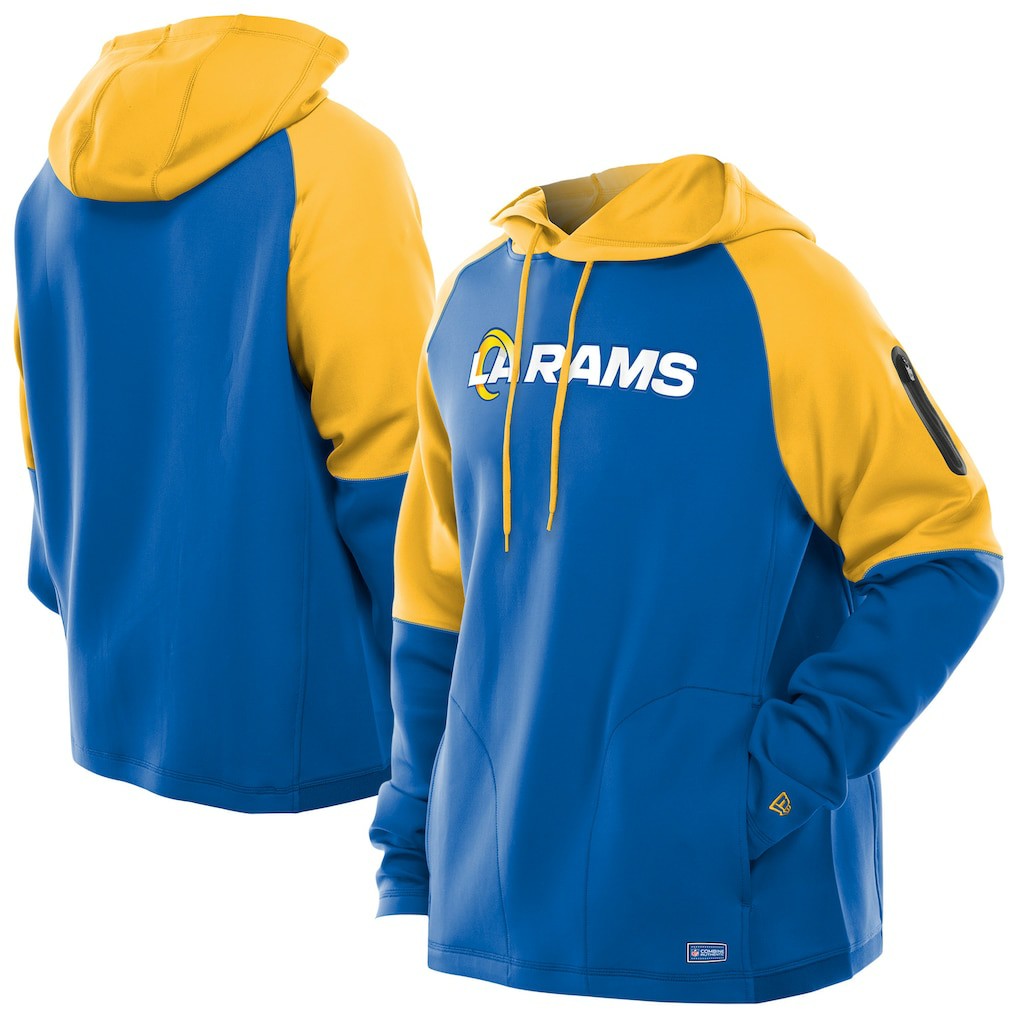 Los Angeles Rams New Era Combine Authentic Color Block Raglan Pullover Hoodie - Royal on sale