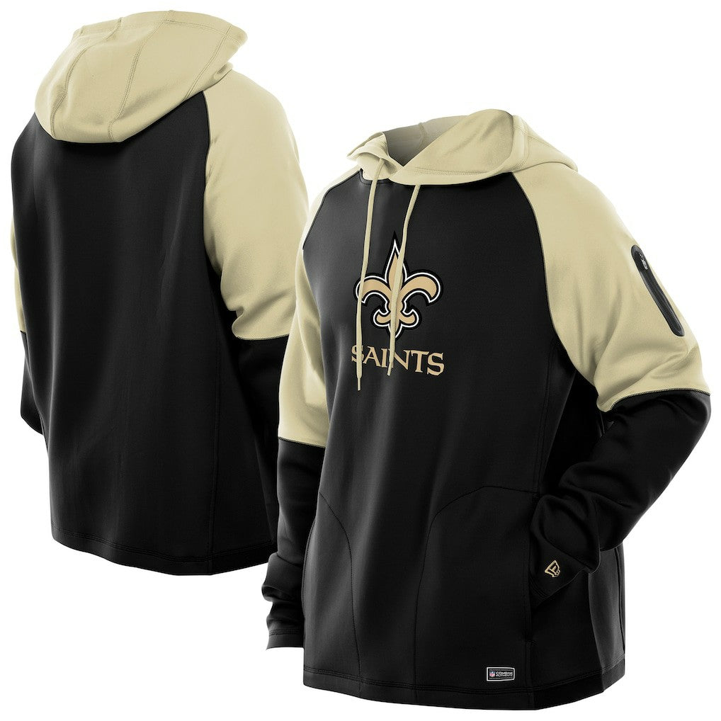 New Orleans Saints New Era Combine Authentic Color Block Raglan Pullover Hoodie - Black cheap
