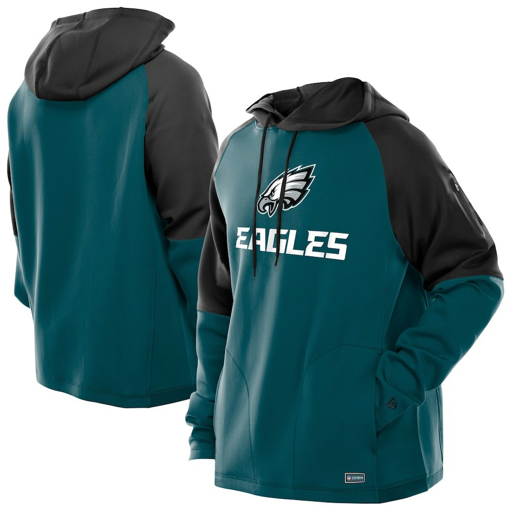 Philadelphia Eagles New Era Combine Authentic Color Block Raglan Pullover Hoodie - Midnight Green sale