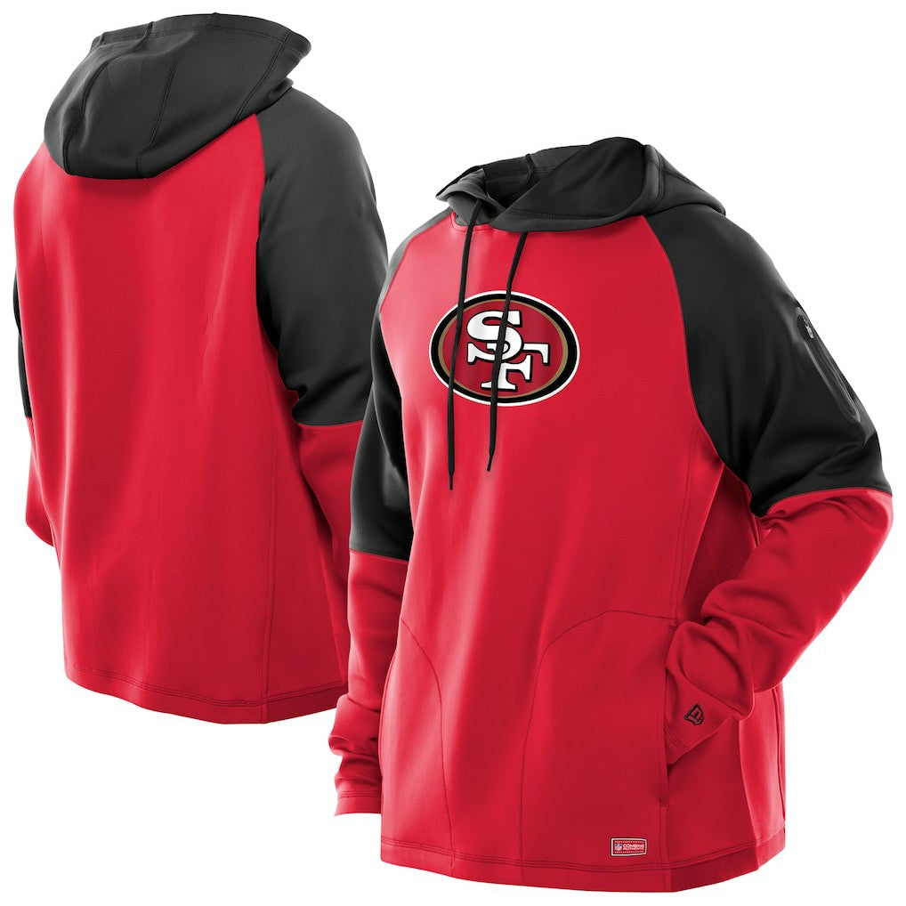 San Francisco 49ers New Era Combine Authentic Color Block Raglan Pullover Hoodie - Scarlet discount
