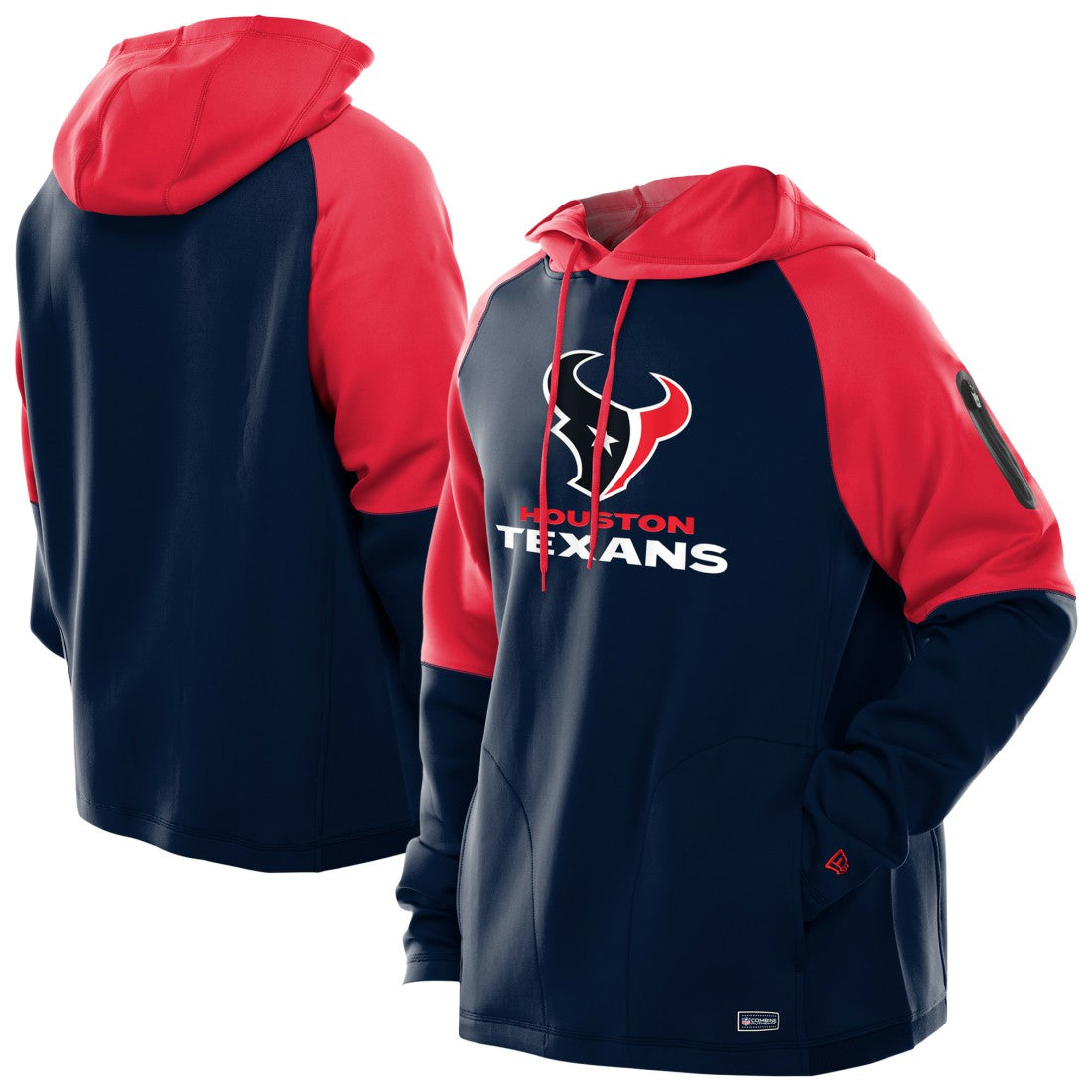 Houston Texans New Era Combine Authentic Color Block Raglan Pullover Hoodie - Navy for sale