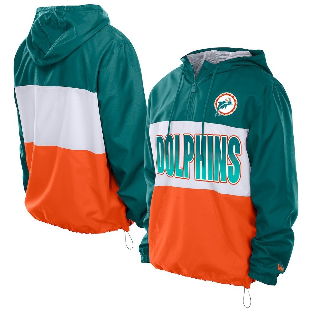 Miami Dolphins New Era Ripstop Quarter-Zip Hooded Windbreaker - Aqua for sale