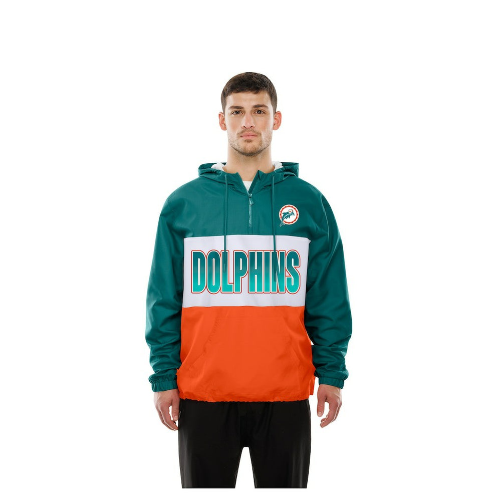Miami Dolphins New Era Ripstop Quarter-Zip Hooded Windbreaker - Aqua for sale