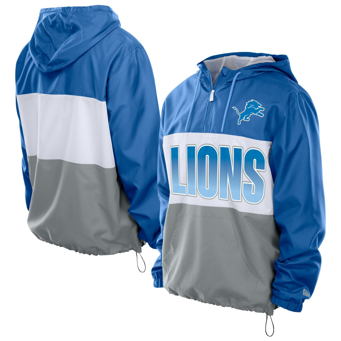 Detroit Lions New Era Ripstop Quarter-Zip Hooded Windbreaker - Blue on sale