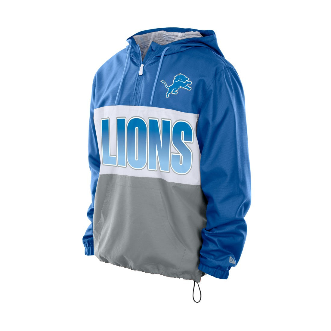 Detroit Lions New Era Ripstop Quarter-Zip Hooded Windbreaker - Blue on sale
