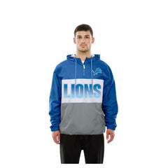 Detroit Lions New Era Ripstop Quarter-Zip Hooded Windbreaker - Blue on sale