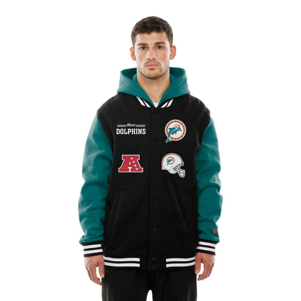 Miami Dolphins New Era Full-Snap Fleece Hoodie Jacket - Black on sale
