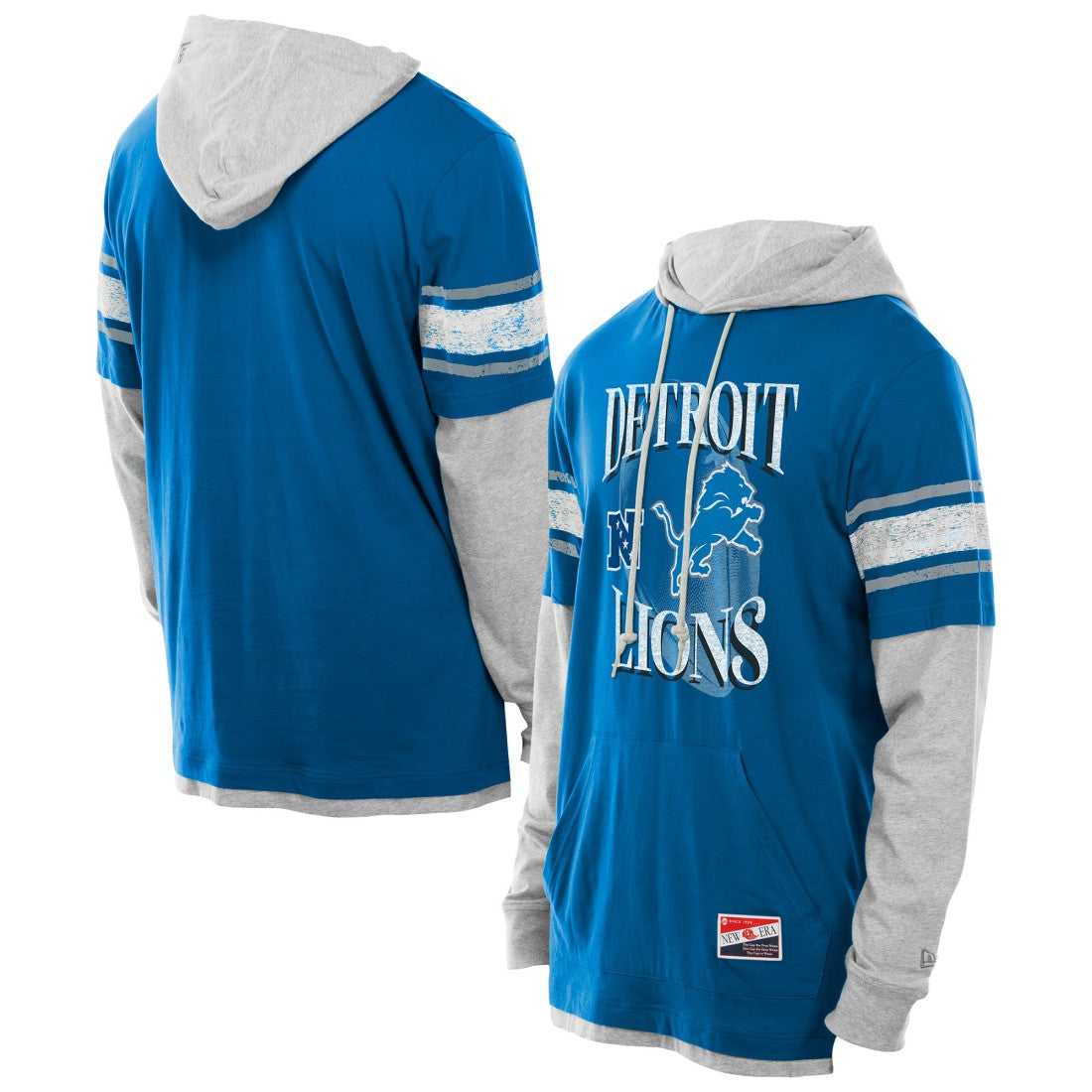 Detroit Lions New Era Twofer Layered Long Sleeve Hoodie T-Shirt - Blue outlet