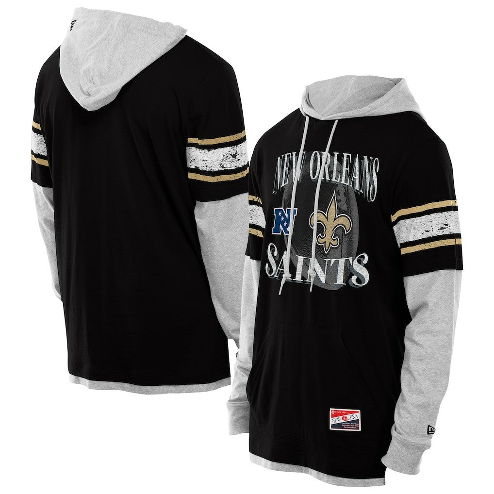 New Orleans Saints New Era Twofer Layered Long Sleeve Hoodie T-Shirt - Black cheap