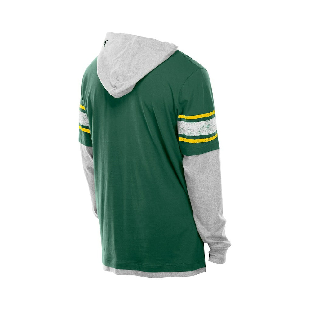 Green Bay Packers New Era Twofer Layered Long Sleeve Hoodie T-Shirt - Green for sale