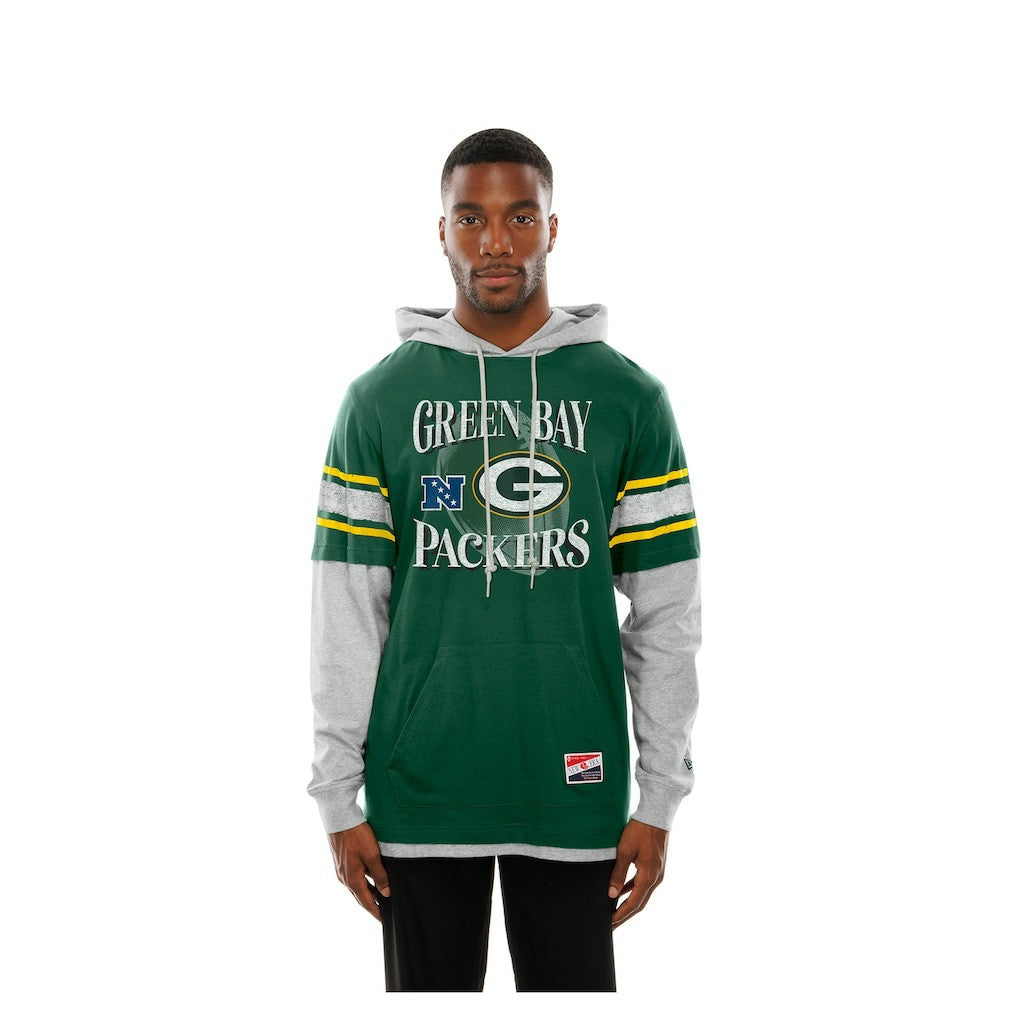 Green Bay Packers New Era Twofer Layered Long Sleeve Hoodie T-Shirt - Green for sale