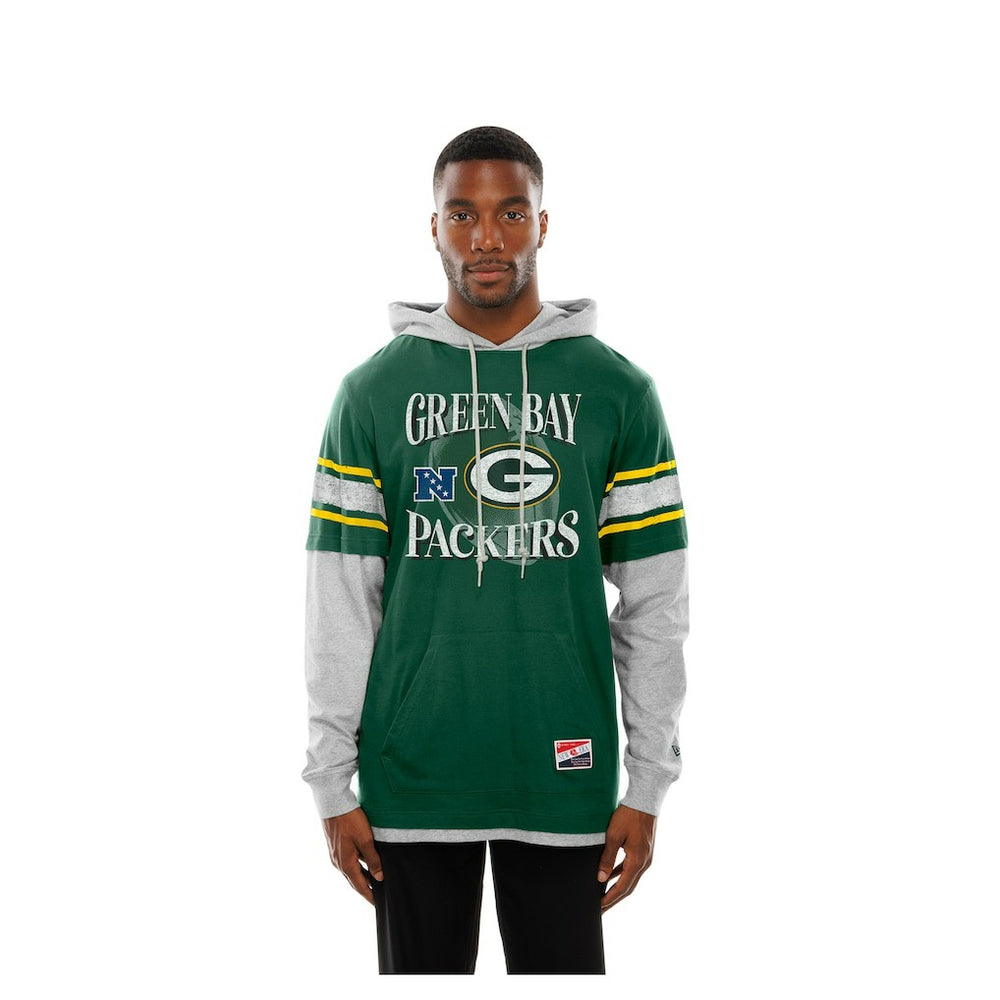 Green Bay Packers New Era Twofer Layered Long Sleeve Hoodie T-Shirt - Green for sale