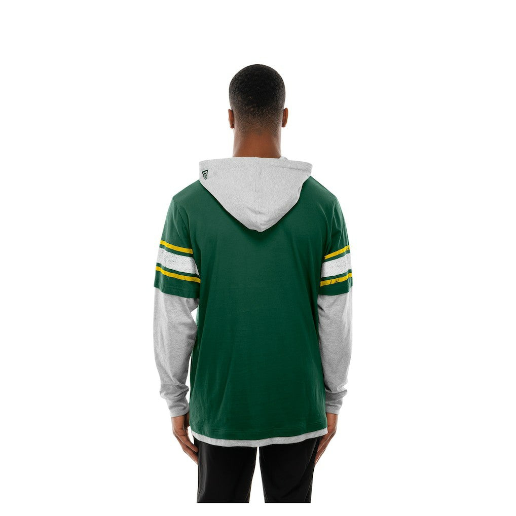 Green Bay Packers New Era Twofer Layered Long Sleeve Hoodie T-Shirt - Green for sale