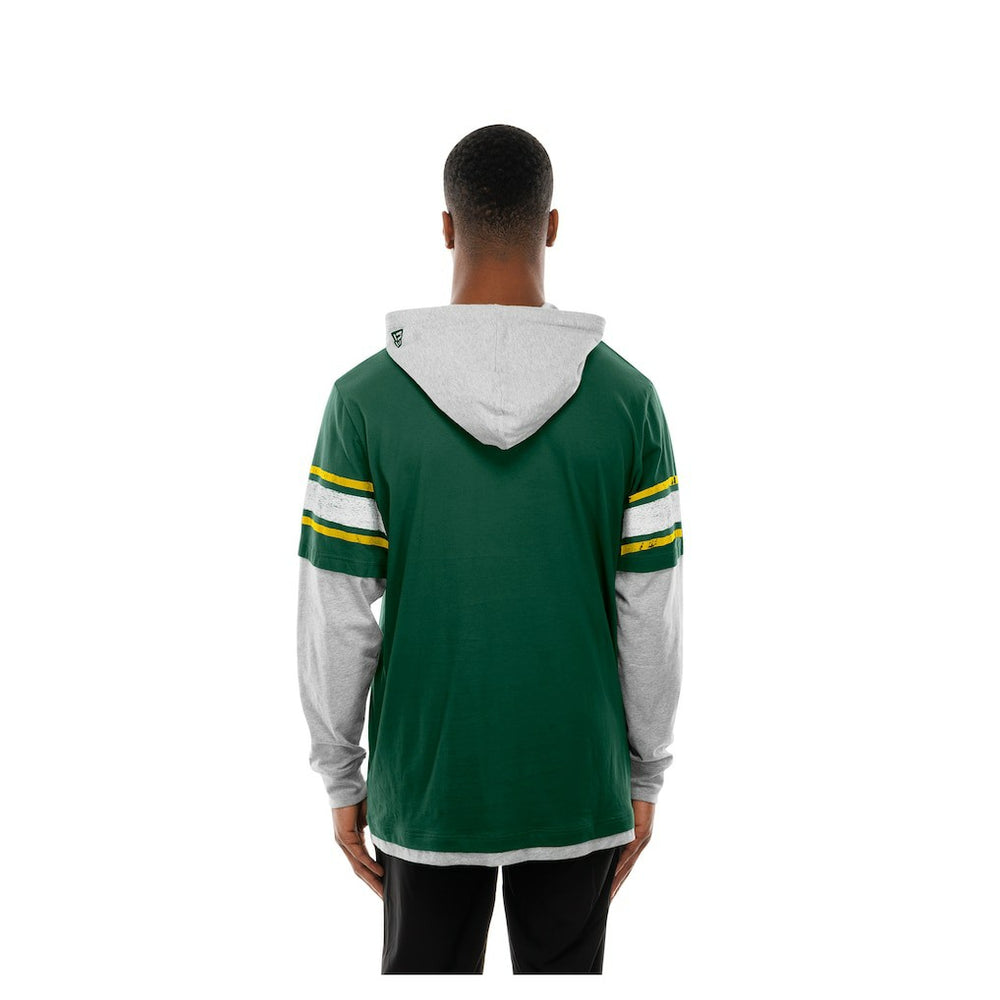 Green Bay Packers New Era Twofer Layered Long Sleeve Hoodie T-Shirt - Green for sale