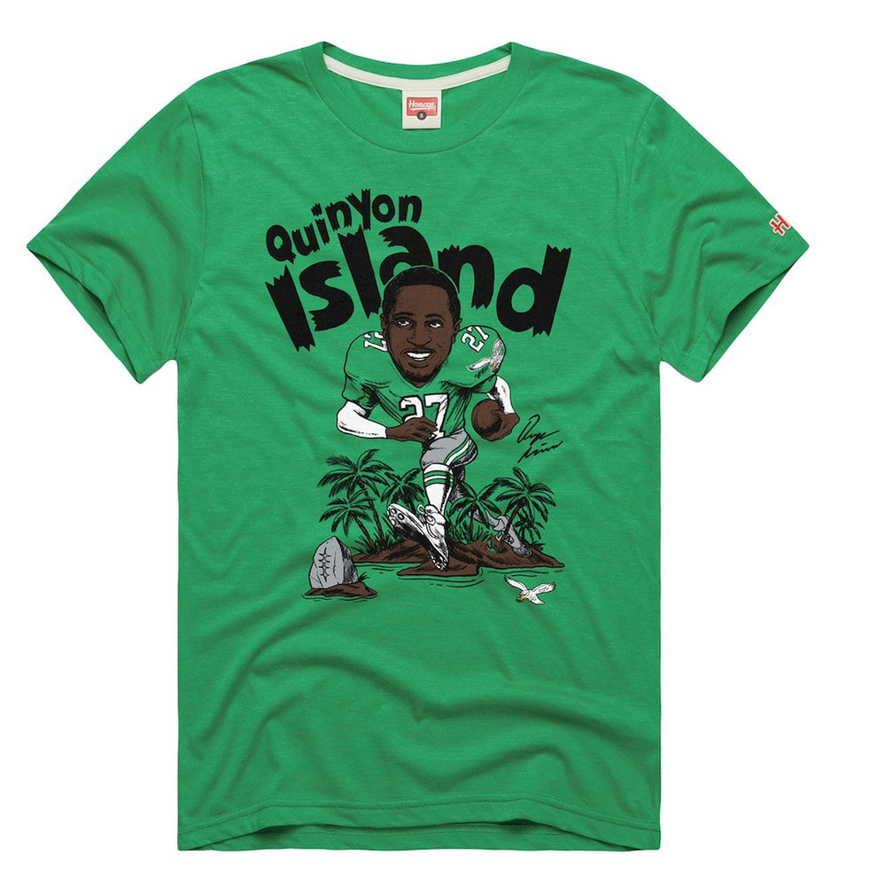 Quinyon Mitchell Philadelphia Eagles Homage Unisex Caricature Player Tri-Blend T-Shirt - Kelly Green on sale