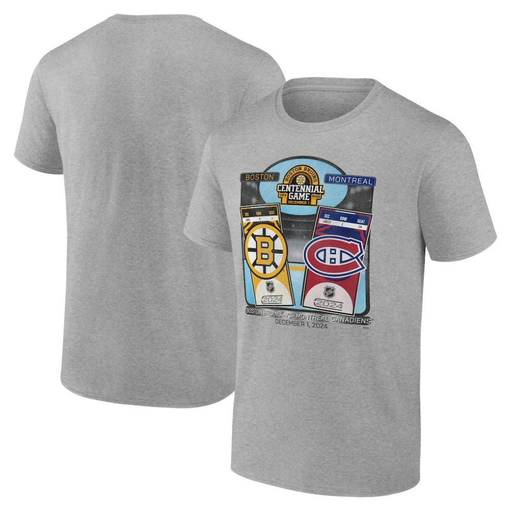 Boston Bruins vs. Montreal Canadiens Centennial Game Matchup T-Shirt - Heather Gray T-shirts