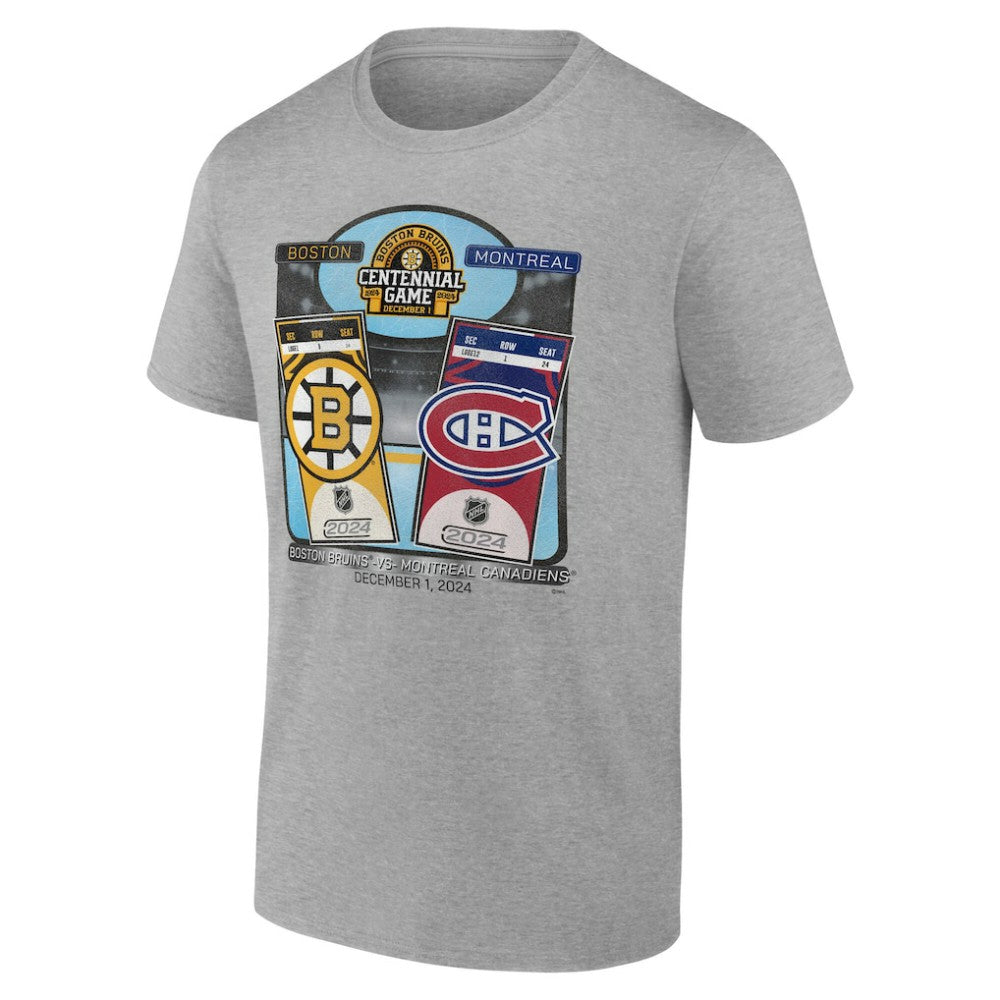 Boston Bruins vs. Montreal Canadiens Centennial Game Matchup T-Shirt - Heather Gray T-shirts