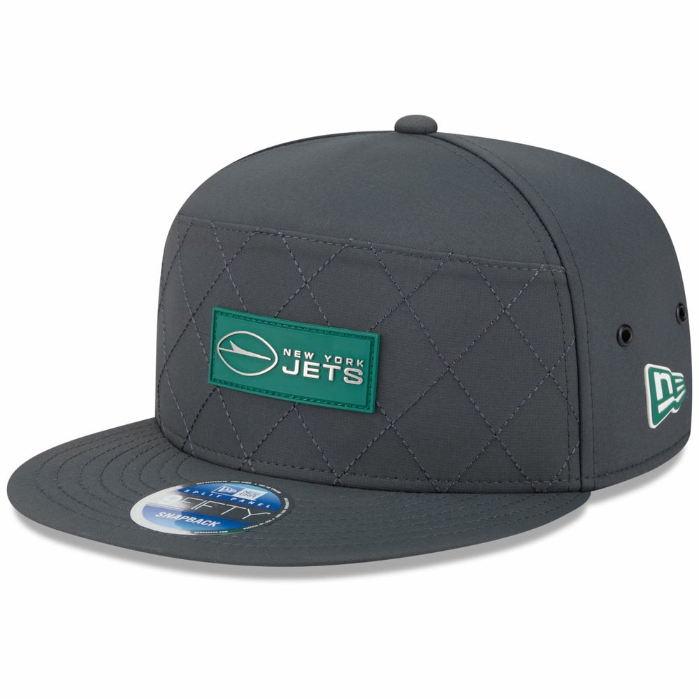 New York Jets New Era 2025 Sideline Cold Weather Split Panel 9FIFTY Snapback Hat - Charcoal on sale