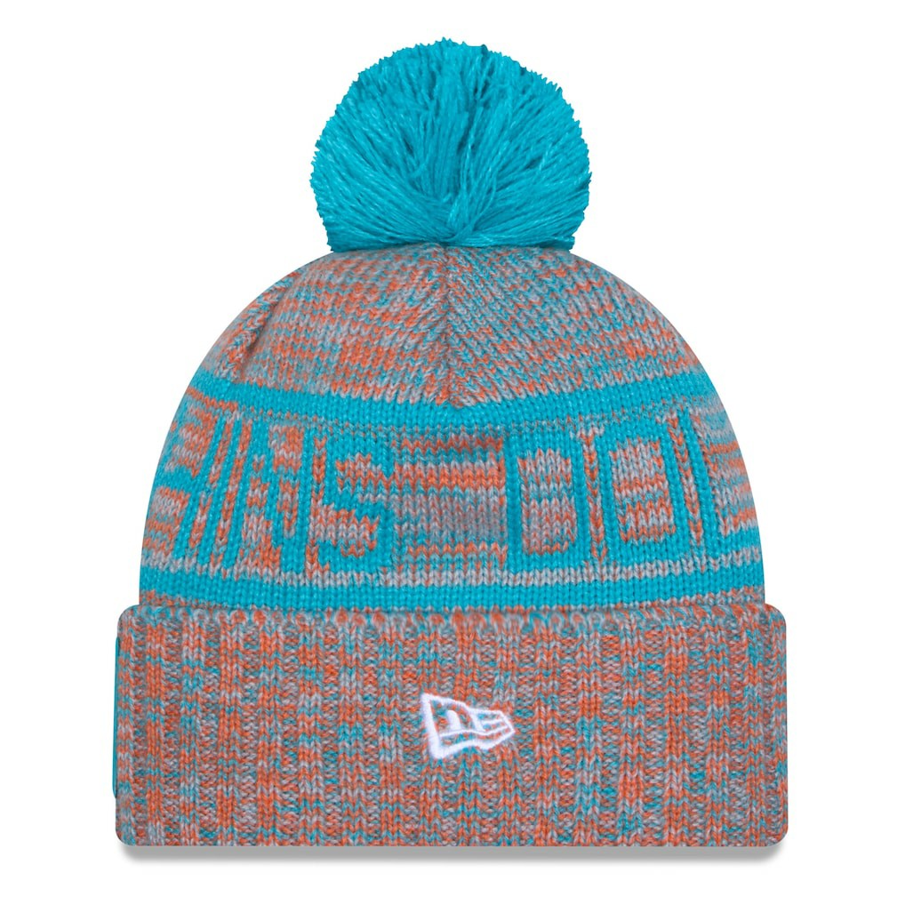 Miami Dolphins New Era 2025 Sideline Cold Weather Cuffed Knit Hat with Pom - Orange discount