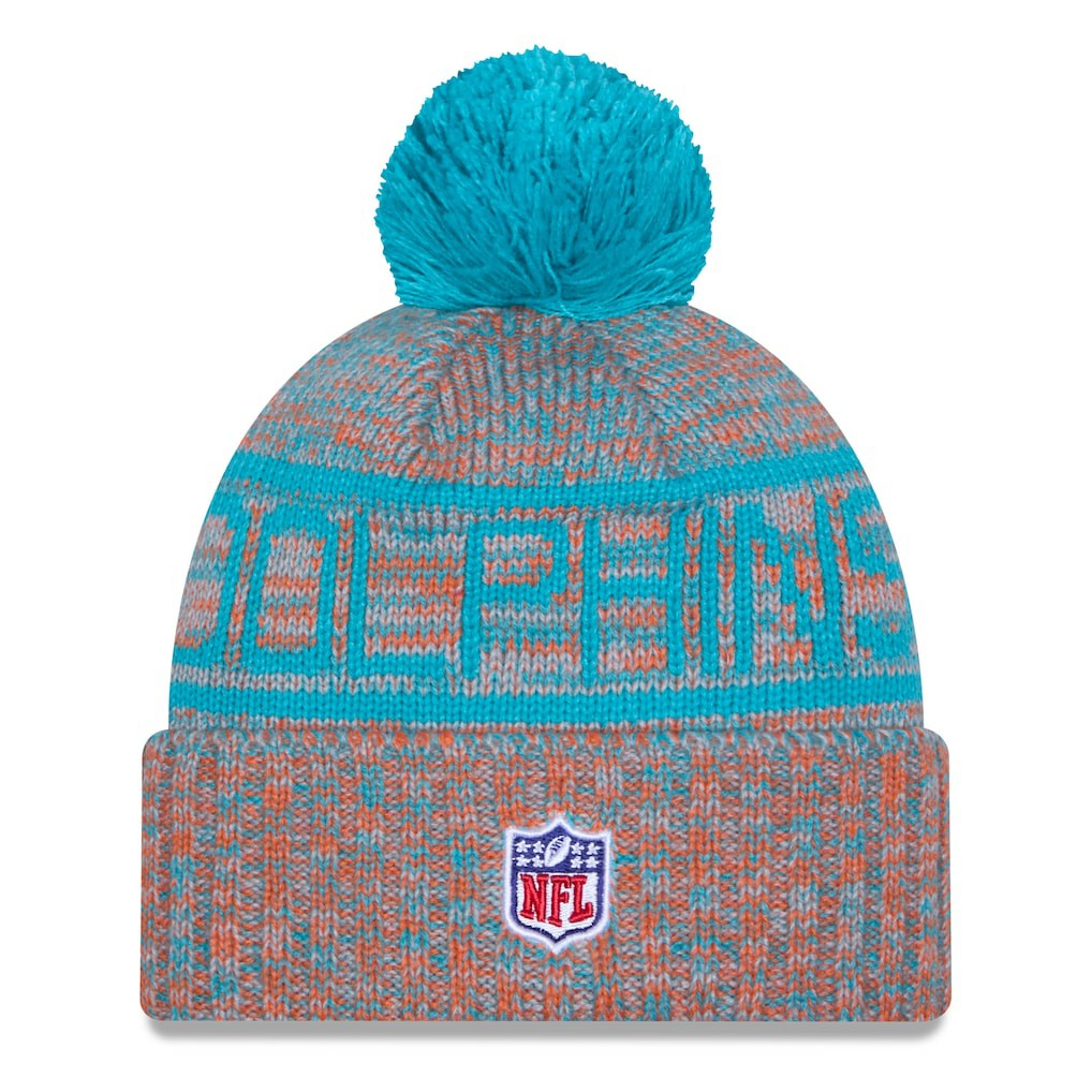 Miami Dolphins New Era 2025 Sideline Cold Weather Cuffed Knit Hat with Pom - Orange discount