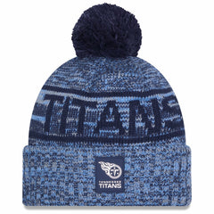 Tennessee Titans New Era 2025 Sideline Cold Weather Cuffed Knit Hat with Pom - Light Blue for sale