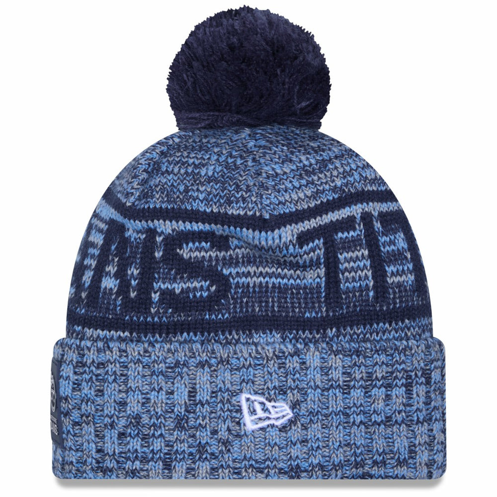 Tennessee Titans New Era 2025 Sideline Cold Weather Cuffed Knit Hat with Pom - Light Blue for sale