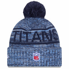 Tennessee Titans New Era 2025 Sideline Cold Weather Cuffed Knit Hat with Pom - Light Blue for sale