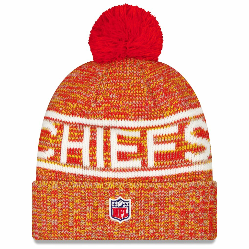 Kansas City Chiefs New Era 2025 Sideline Cold Weather Cuffed Knit Hat with Pom - Red on sale