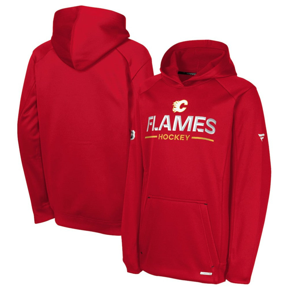 Calgary Flames Fanatics Youth Authentic Pro Rink Raglan Hoodie - Red Hoodies