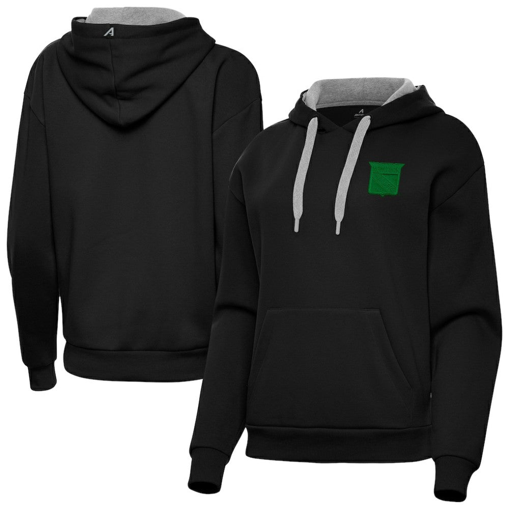New York Rangers Antigua Women's St. Patrick's Day Victory Pullover Hoodie - Black Hoodies