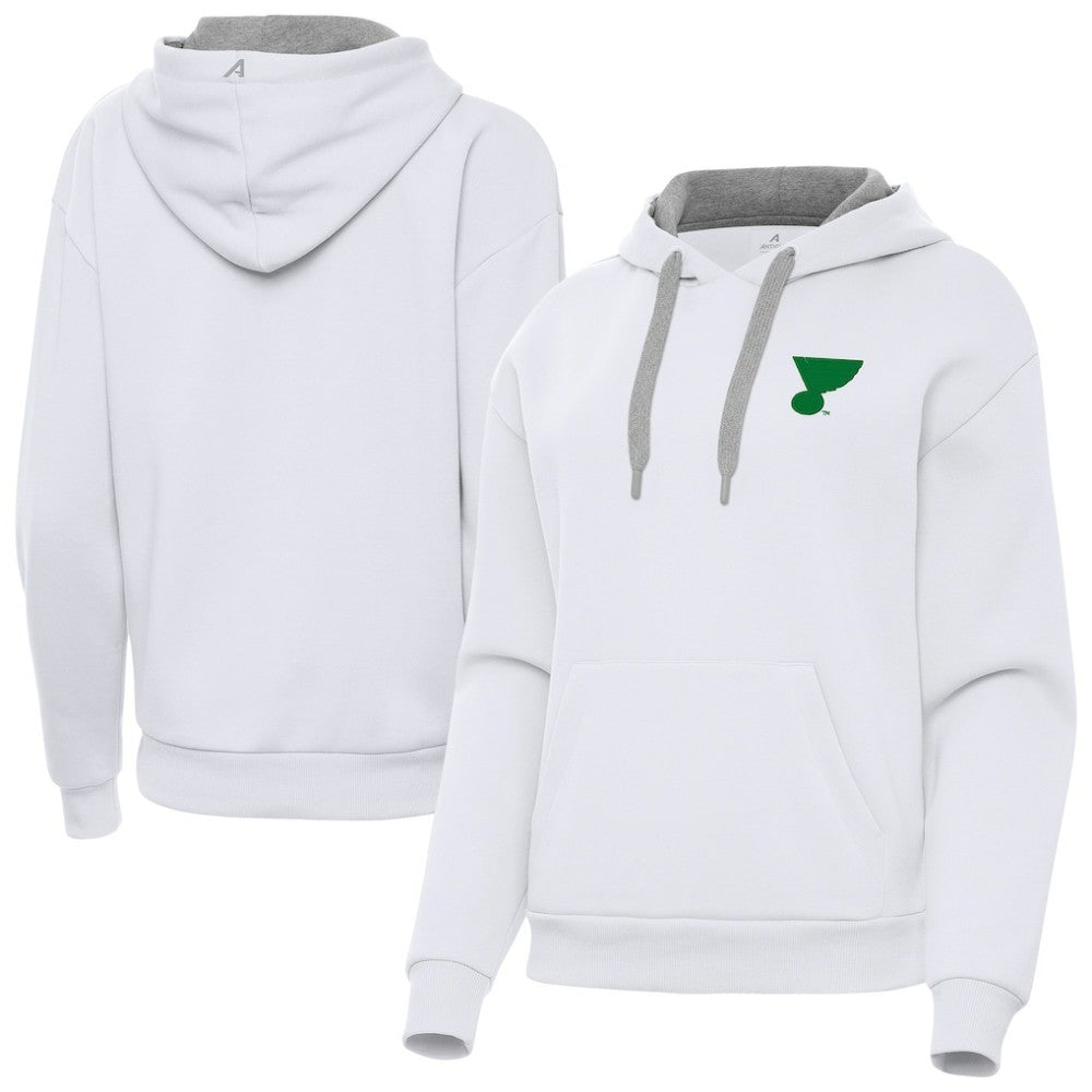 St. Louis Blues Antigua Women's St. Patrick's Day Victory Pullover Hoodie - White Hoodies