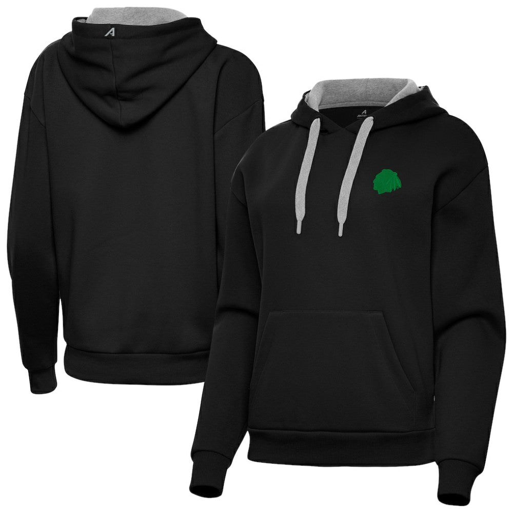 Chicago Blackhawks Antigua Women's St. Patrick's Day Victory Pullover Hoodie - Black Hoodies