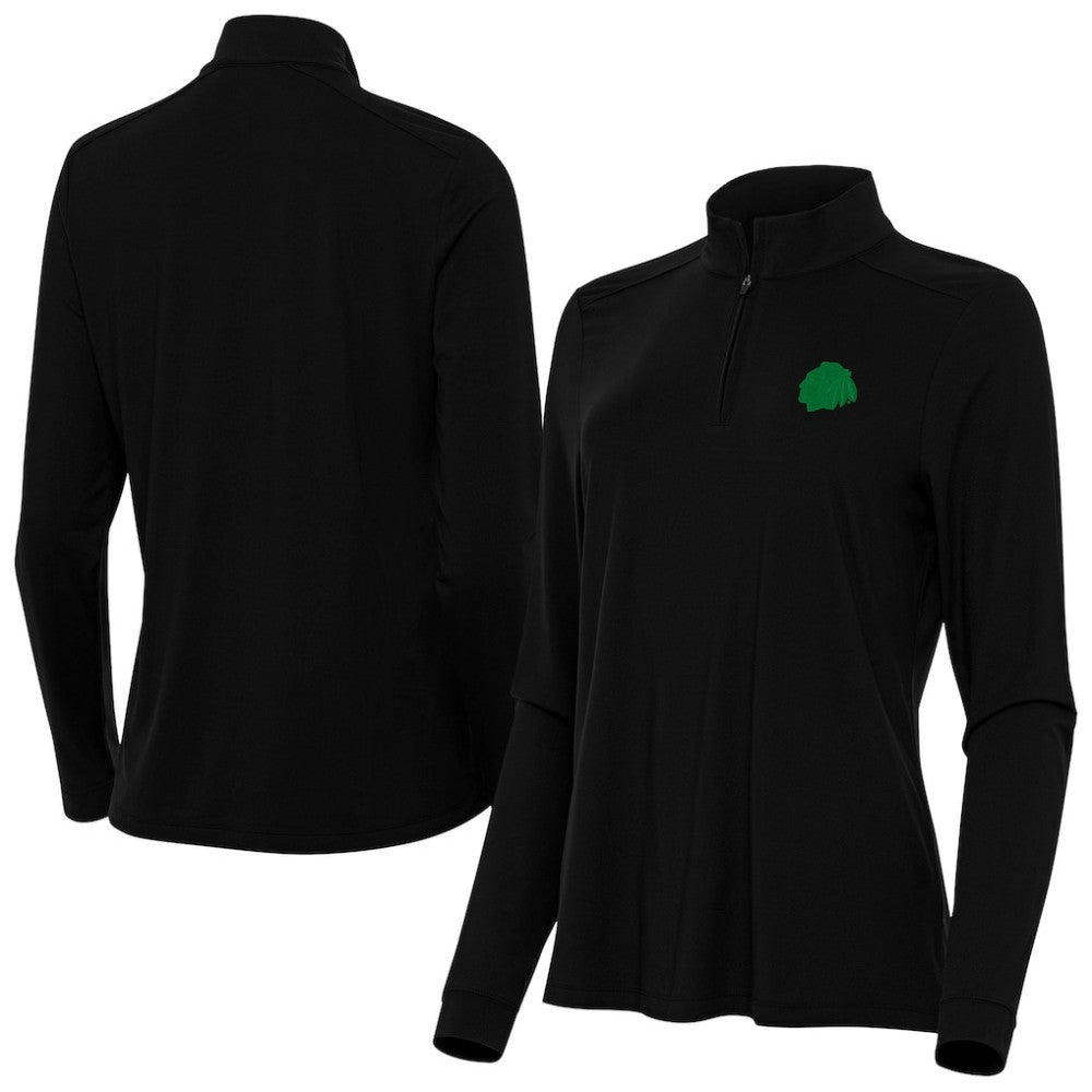 Chicago Blackhawks Antigua Women's St. Patrick's Day Intent Quarter-Zip Performance Pullover - Black Pullover