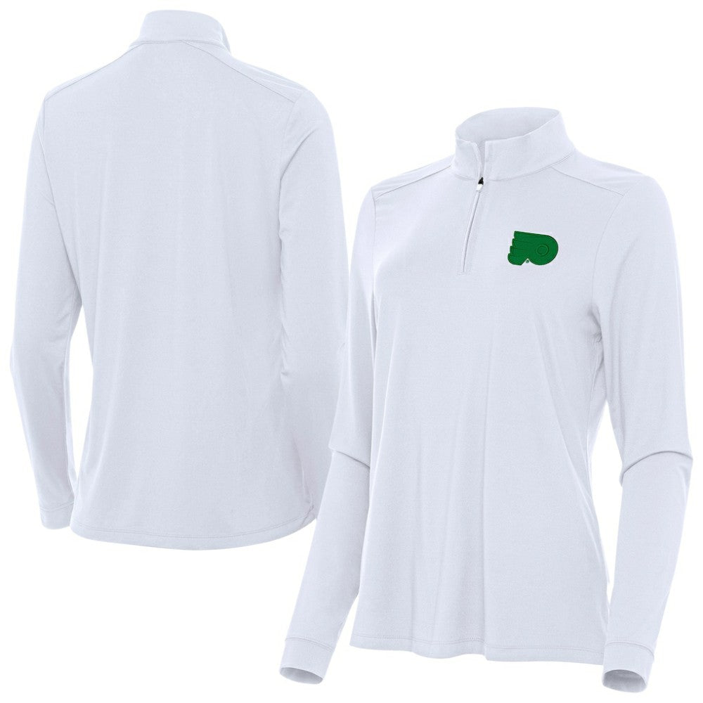 Philadelphia Flyers Antigua Women's St. Patrick's Day Intent Quarter-Zip Performance Pullover - White Pullover