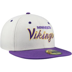 Minnesota Vikings New Era Historic Script 59FIFTY Fitted Hat - Cream/Purple for sale