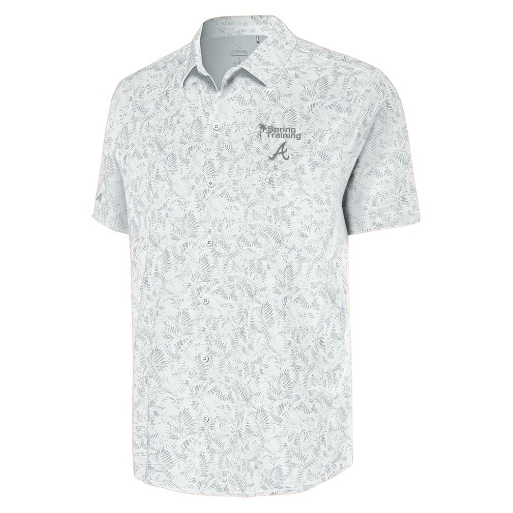 Atlanta Braves Antigua Palm Tree Spring Training Lush Button-Up Shirt White