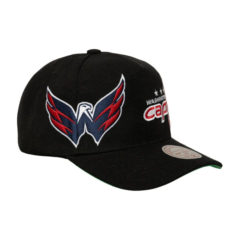 Washington Capitals Mitchell & Ness Busted Logo Wordmark Wrap-Around Pro Pinch Adjustable Hat - Black Hats