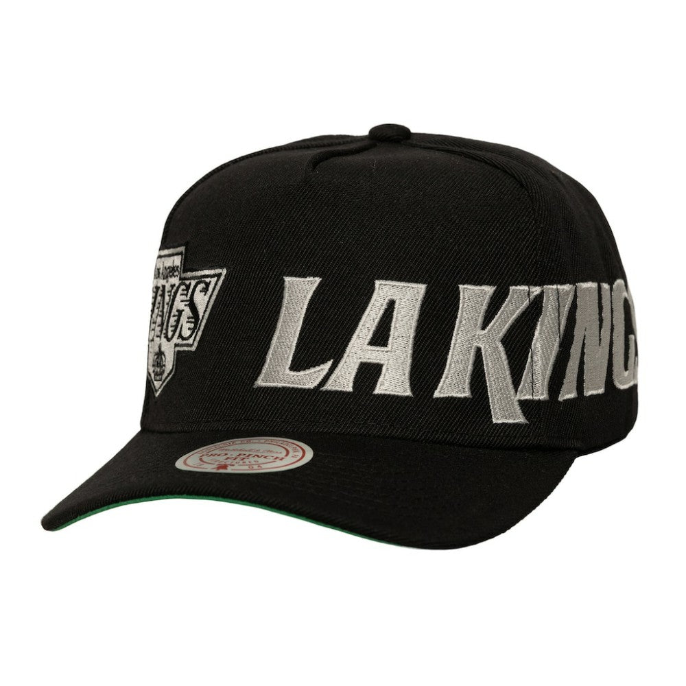 Los Angeles Kings Mitchell & Ness Busted Logo Wordmark Wrap-Around Pro Pinch Adjustable Hat - Black Hats