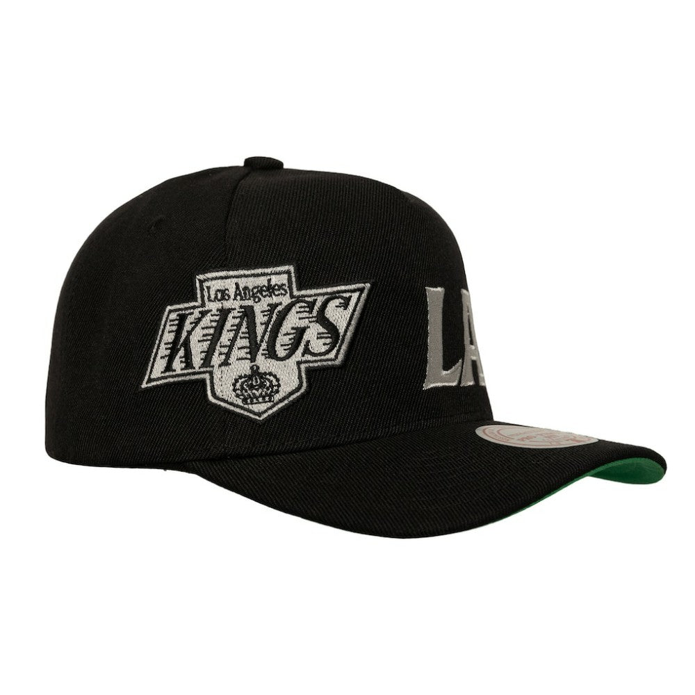 Los Angeles Kings Mitchell & Ness Busted Logo Wordmark Wrap-Around Pro Pinch Adjustable Hat - Black Hats