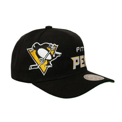 Pittsburgh Penguins Mitchell & Ness Busted Logo Wordmark Wrap-Around Pro Pinch Adjustable Hat - Black Hats