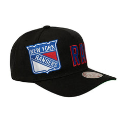New York Rangers Mitchell & Ness Busted Logo Wordmark Wrap-Around Pro Pinch Adjustable Hat - Black Hats