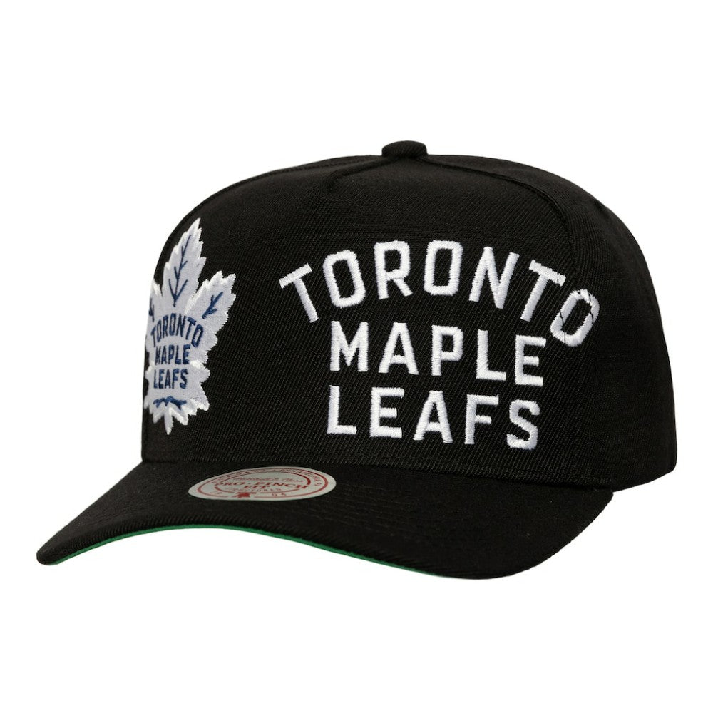 Toronto Maple Leafs Mitchell & Ness Busted Logo Wordmark Wrap-Around Pro Pinch Adjustable Hat - Black Hats