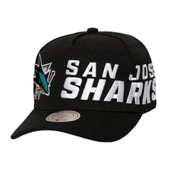 San Jose Sharks Mitchell & Ness Busted Logo Wordmark Wrap-Around Pro Pinch Adjustable Hat - Black Hats