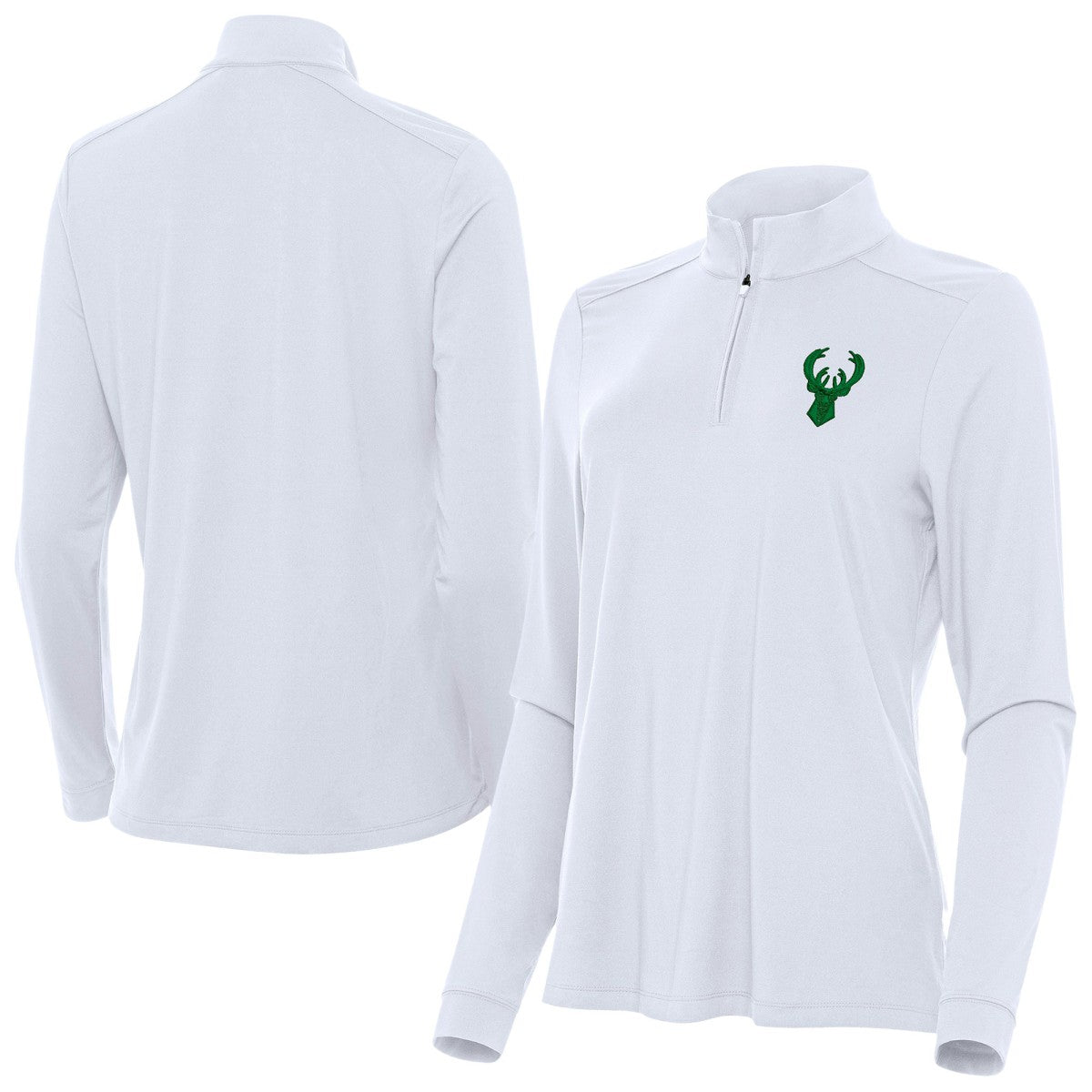 Milwaukee Bucks Antigua Women's St. Patrick's Day Intent Quarter-Zip Top - White sale